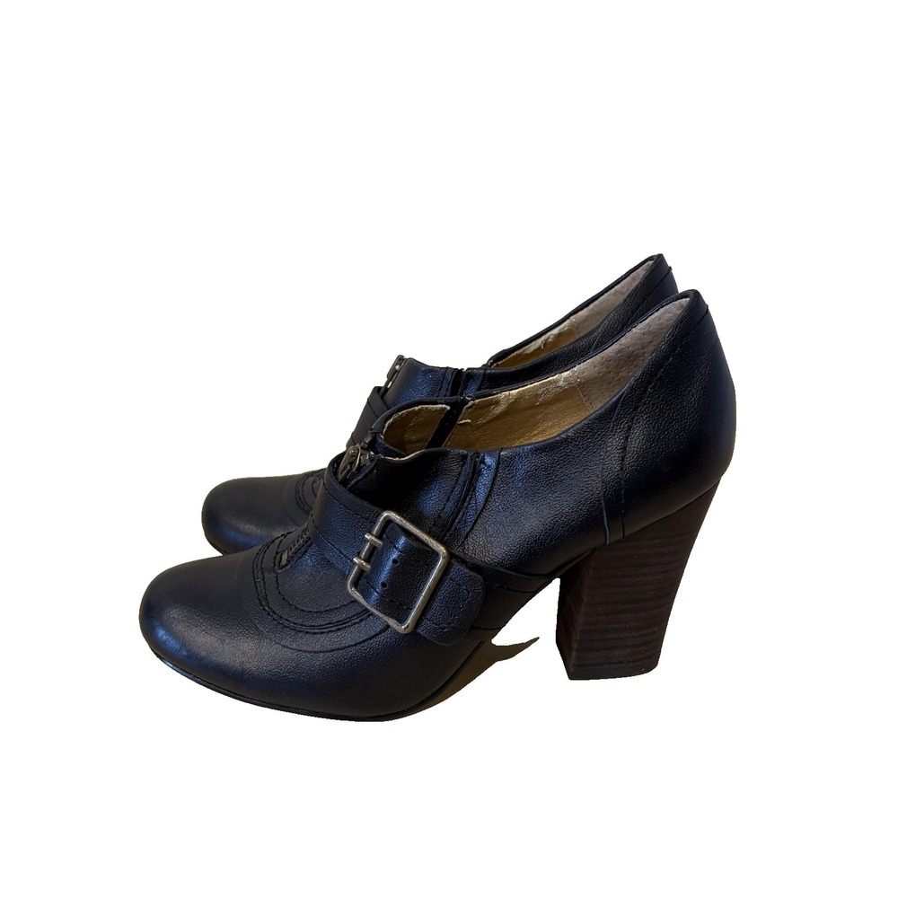 Seychelles Womens Heels Size 8.5 Black‎ Leather Buckle Zip Bootie Retro Academia